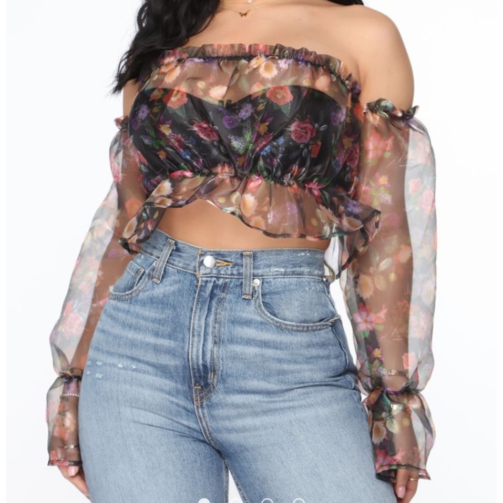 Common Rose Floral Top - Black/combo